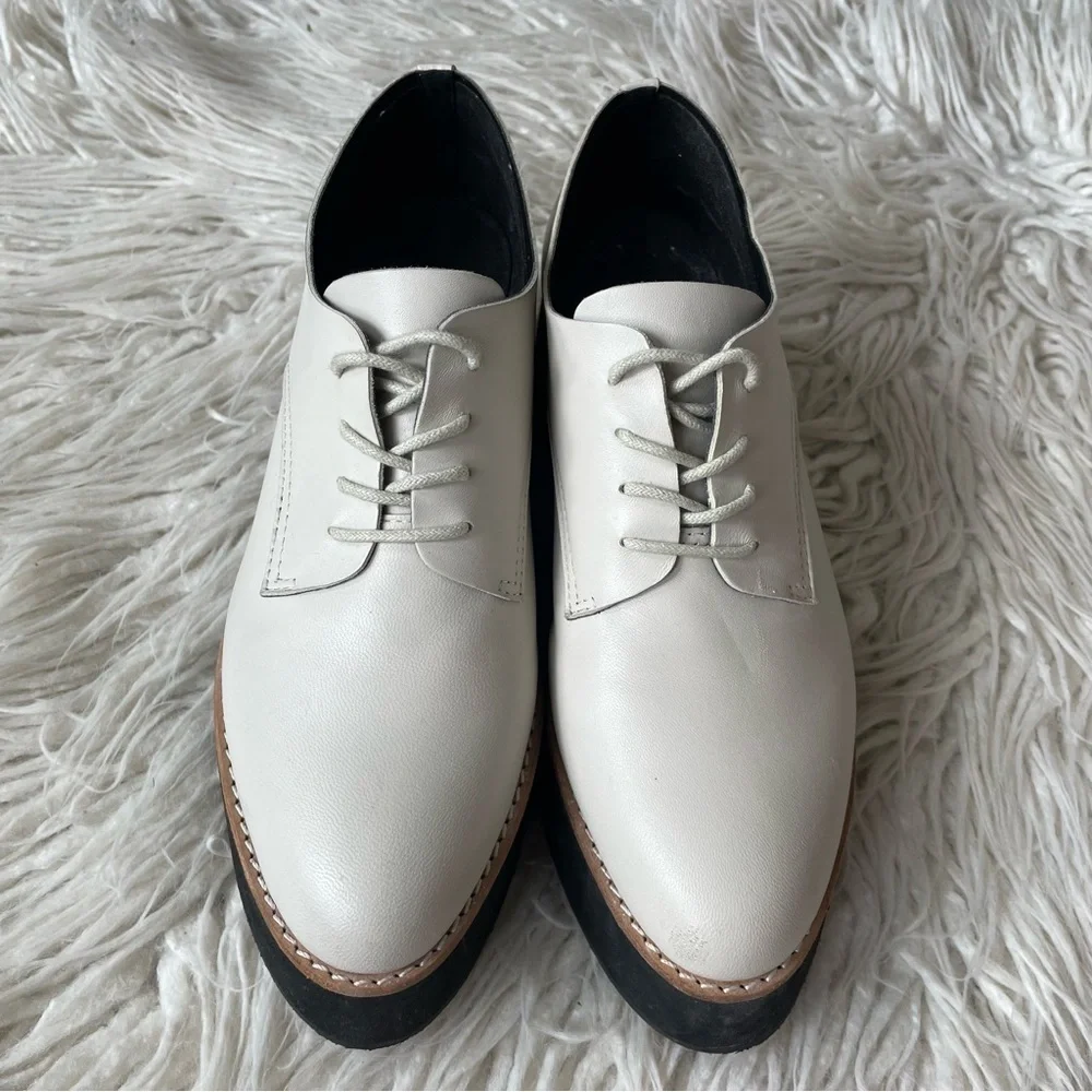 Anthropologie All Black Caroline Off White Lace Up Leather Platform Oxfords 39